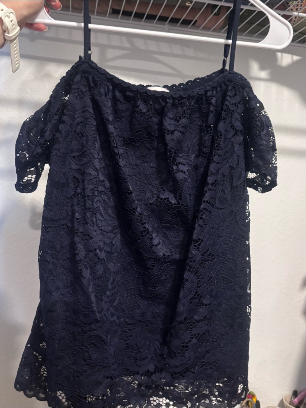 Xhilaration Navy Lace Off-Shoulder Top